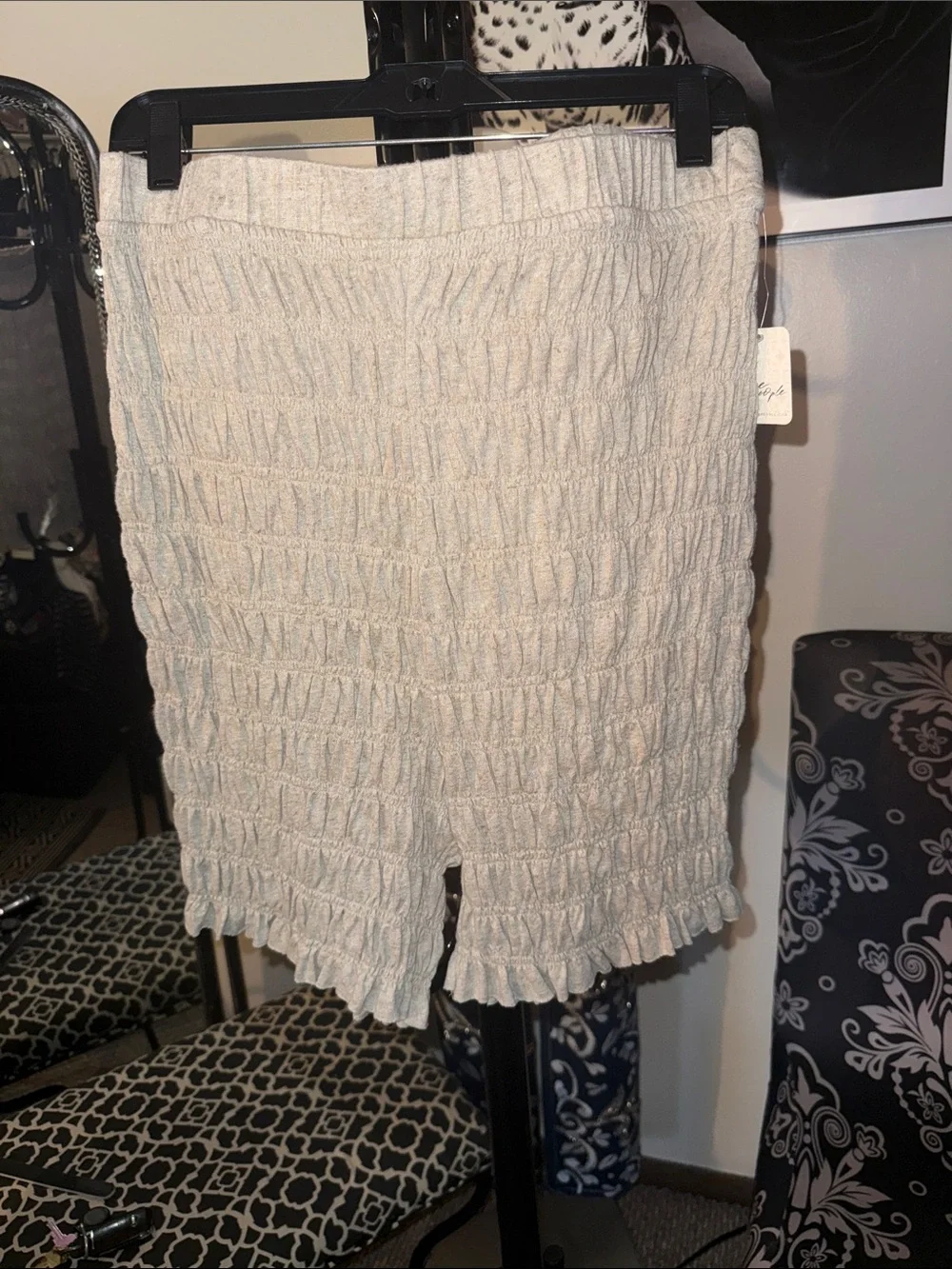 Free People Cream Smocked High-Waist Shorts